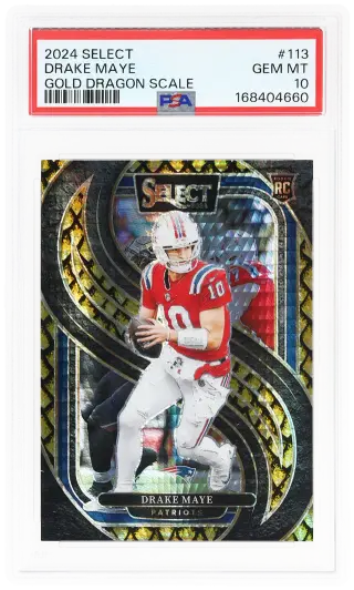 2024 Panini Select Premier Level Gold Dragon Scale Drake Maye #113 1/10 PSA 10 graded card