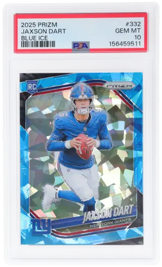 2025 Panini Prizm Blue Ice Prizm Jaxson Dart #332 31/99 PSA 10 graded card