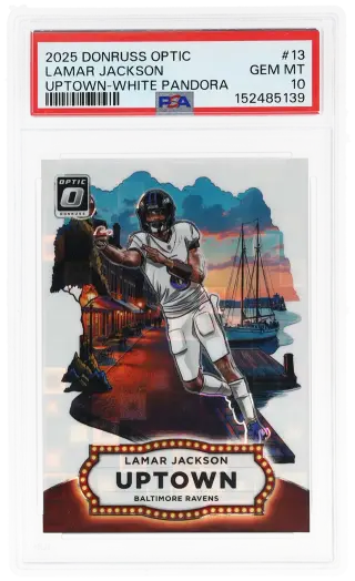 2025 Donruss Optic Uptown White Pandora Lamar Jackson #13 21/25 PSA 10 graded card
