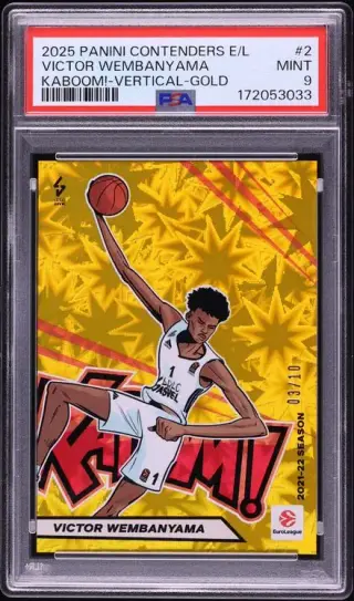 2025 Panini Contenders Euroleague Kaboom Vertical Gold Victor Wembanyama /10 #2 PSA 9 MINT graded card