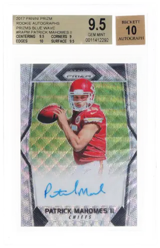 2017 Panini Prizm Rookie Autograph Blue Wave Patrick Mahomes II #RAPM 74/149 BGS 9.5 graded card
