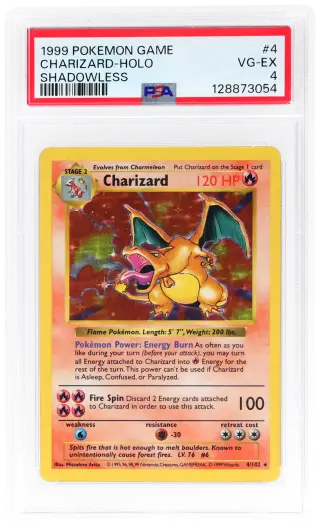 1999 Pokemon Base Set Shadowless Holo Charizard #4 PSA 4 graded card