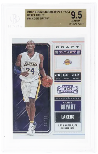 2018 Panini Contenders Draft Picks White Jersey Draft Ticket Kobe Bryant #34 13/99 BGS 9.5 graded card