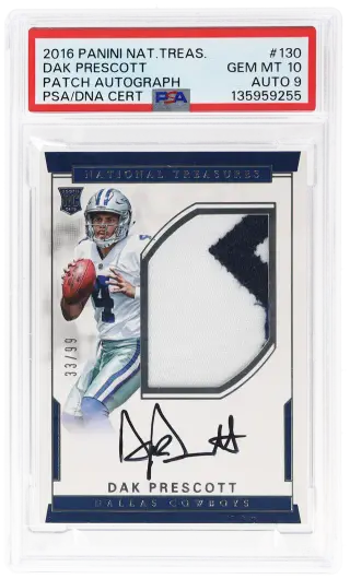 2016 National Treasures Rookie Patch Autograph Dak Prescott #130 33/99 PSA 10 graded card