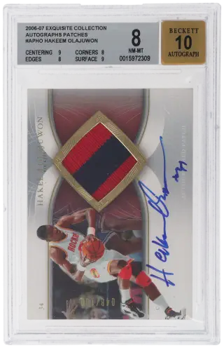2006 Exquisite Collection Patch Autograph Hakeem Olajuwon #AP-HO 48/100 BGS 8 graded card