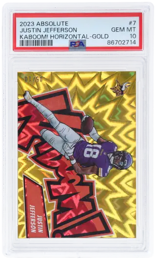 2023 Panini Absolute Kaboom! Horizontal Gold Justin Jefferson #7 5/10 PSA 10 graded card
