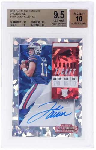 2018 Panini Contenders No Feet Rookie Ticket Autograph Cracked Ice Josh Allen #105 11/24 BGS 9.5 graded card