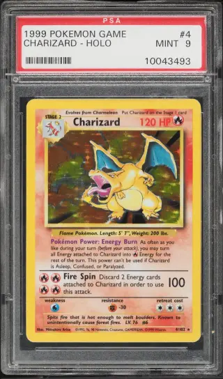 1999 Pokemon Base Set Holo Charizard #4 PSA 9 MINT graded card