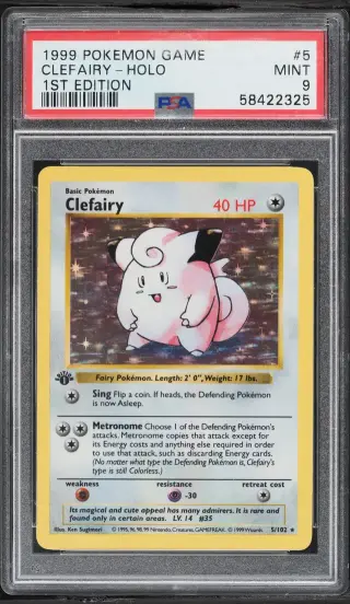 1999 Pokemon Base Set Shadowless 1st Edition Holo Clefairy #5 PSA 9 MINT graded card