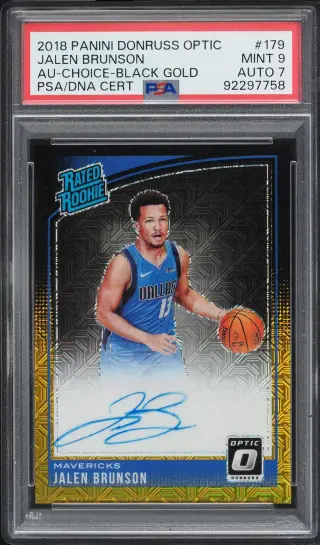 2018 Donruss Optic Choice Black Gold Jalen Brunson ROOKIE AUTO DNA 7 1/8 #179 PSA 9 MINT graded card