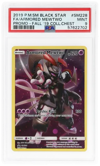 2019 Pokemon Sun and Moon Black Star Promo Fall Collector Chest Armored Mewtwo #SM228 PSA 9 graded card
