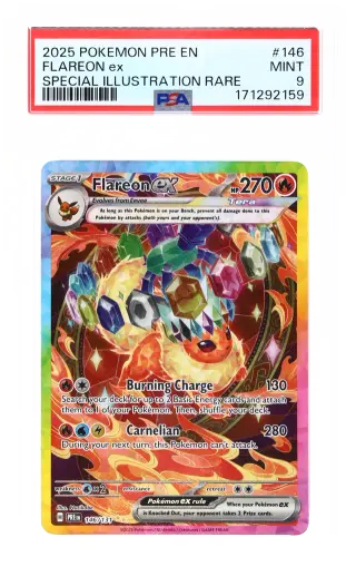 2025 Pokemon Scarlet and Violet Prismatic Evolutions Special Illustration Rare Flareon Ex #146 PSA 9 graded card