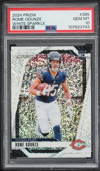 2024 Panini Prizm White Sparkle Rome Odunze ROOKIE #385 PSA 10 GEM MINT graded card