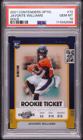 2021 Panini Contenders Optic Gold Javonte Williams ROOKIE /10 #72 PSA 10 GEM MINT graded card