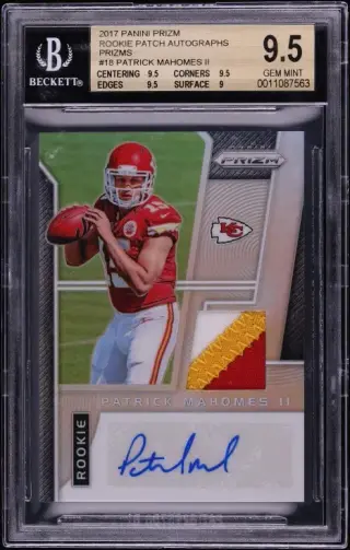 2017 Panini Prizm Patrick Mahomes II ROOKIE PATCH AUTO JERSEY # 15/99 #RPA-PM BGS 9.5 GEM MINT graded card
