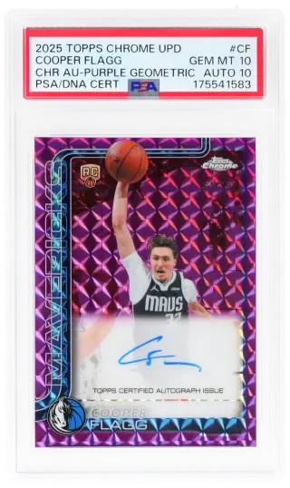 2025 Topps Chrome Update Autograph Purple Geometric Refractor Cooper Flagg #TCACF 61/75 PSA 10 graded card